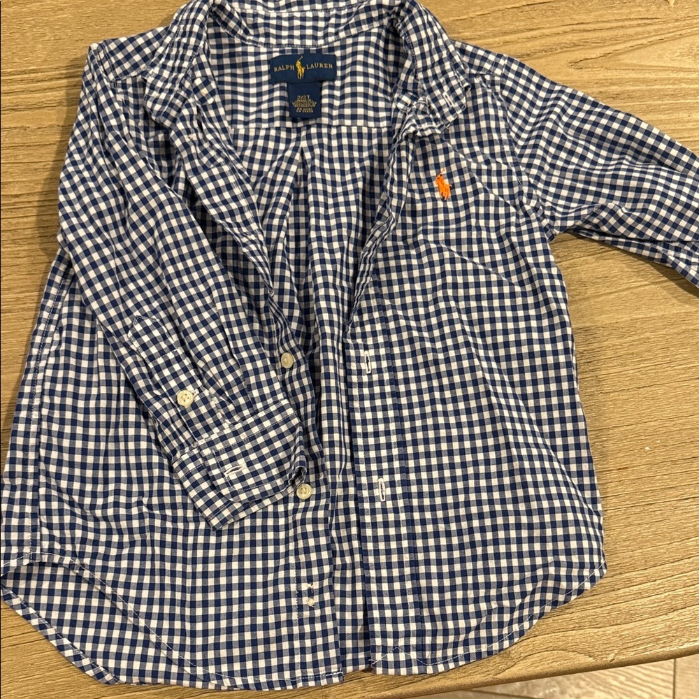 Ralph Lauren Navy and White Gingham Kids Shirt